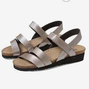 Naot Kayla Metallic Leather Cork Sole Low Wedge Sandal Size 37/US 6
